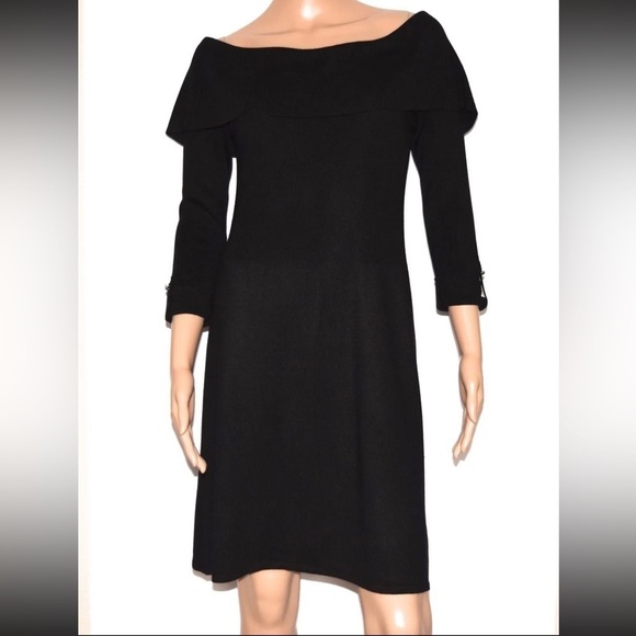 White House Black Market Black off the shoulder Silk Wool Mini Dress Medium - Picture 1 of 16